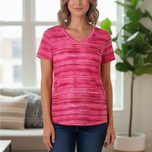 MADE FOR LIFE Space Dye V-Neck Tee, Women’s Size L, Pink